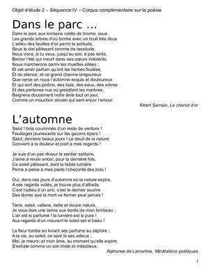 Corpus de poésie pour la tâche finale de la séquence IV