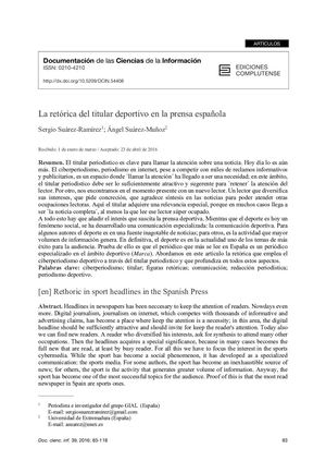La Retórica Del Titular Deportivo En La Prensa Española