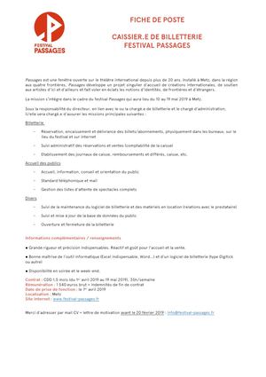 Fiche Poste Caissier.e de Billetterie