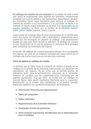 El Catálogo De Cuentas De Una Empresa