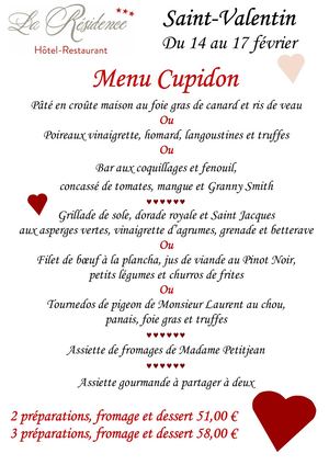 Menu St Valentin 2019