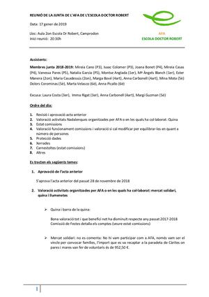 Acta Afa Dijous 17 Gener 2019