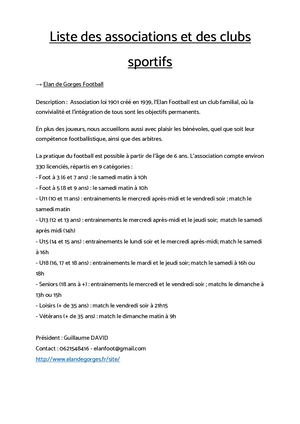 Liste Des Associations Sportives
