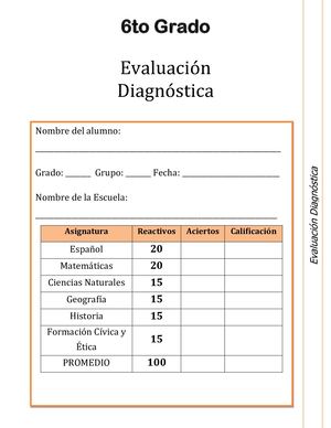 Evaluación Diagnostica 6to Grado