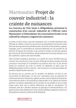 Marmoutier Projet De Couvoir Industriel - La Crainte De Nuisances