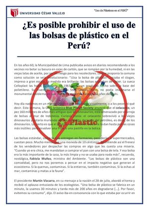 Peligro Del Uso Del Plastico Del Perú