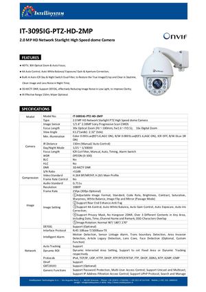 IT-3095IG-PTZ-HD-2MP - IP Camera - Starlight  Camera - H.265 PTZ Starlight  Camera