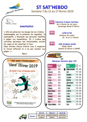 ST SAT' HEBDO SEMAINE 07 DU 11 AU 17 FEVRIER 2019