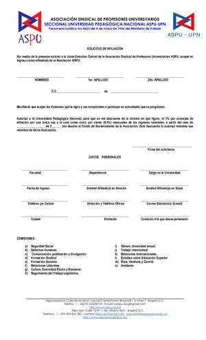 Formato De Afiliación Aspu Upn 2019