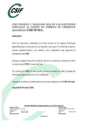 Csif 2019 Elecciones Urbisegur