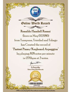 Renaldo Ramai World Record Certificate