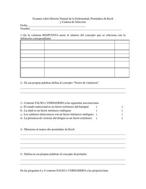Examen Historia Natural De La Enfermedad Postulados Koch Cadena Infeccion 2018