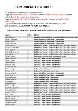 Comunicato Venerdi