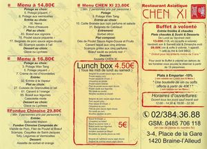 Chen Xi (Restaurant Asiatique - Braine l'Alleud) - Carte / Menu