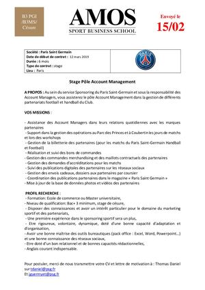 [B3PGI - B3MS - césure] Offre de stage PSG - pôle account management