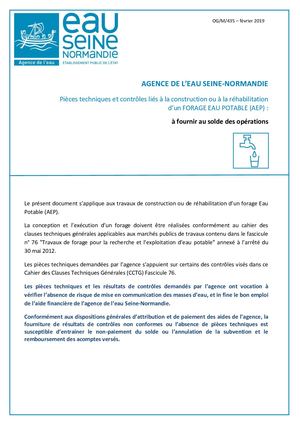 Specifications Forage Eau Potable