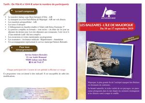 Seniors séjour aux Baléares l'ÎIe de Majorque du 10 au 17 septembre 2019