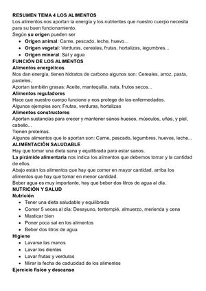 Resumen 3º Tema 4 Los Alimentos
