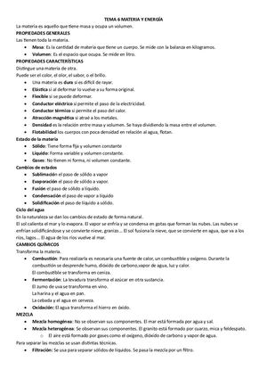 Resumen 4º Tema 6 Materia Y Energía