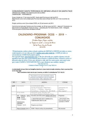Calendário Programa 2019