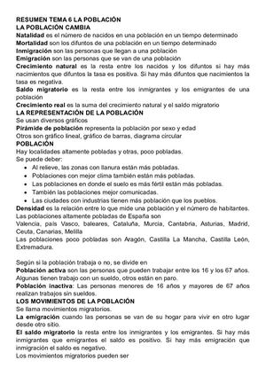 Resumen Sociales 5º Tema 6 La Población