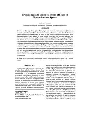 Psychological And Biological Effects Of Stress On Human Immune System ..