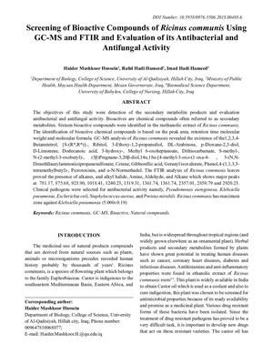 Screening Of Bioactive Compounds Of Ricinus Communis Using GC MS And FTIR And Evaluation Of Its Antibacterial And Antifungal Activity