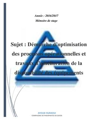 Démarche D’optimisation Des Processus Opérationnelles Et Travaux D’amélioration De La Disponibilité Des éQuipements