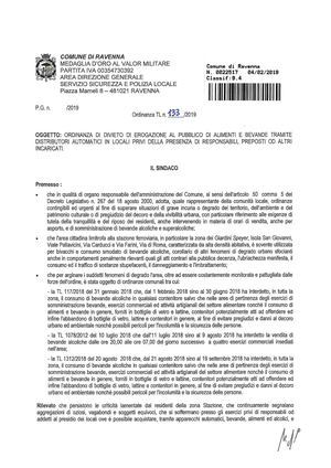 Ordinanza Distributori Automatici