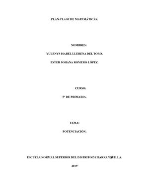 Plan Clase De Matemáticas