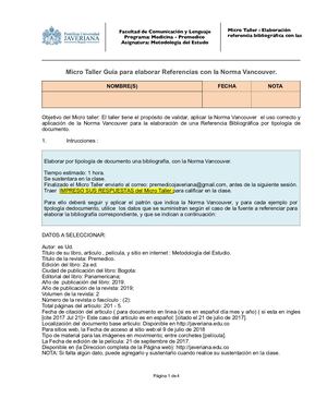 Micro Taller Referencias Con Normas Vancouver Copia