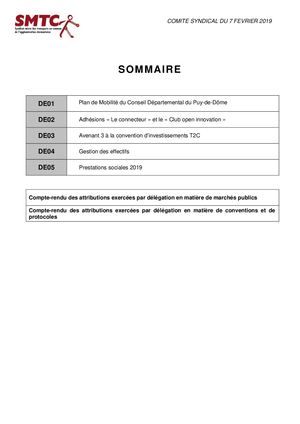 Délibérations Comité Syndical du 7 Février 2019