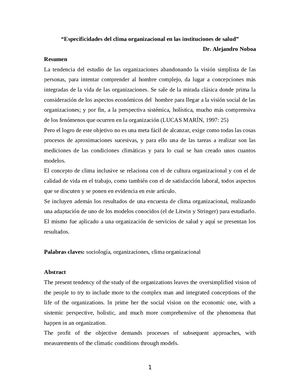 Clima Organizacional En Las Instituciones De Salud