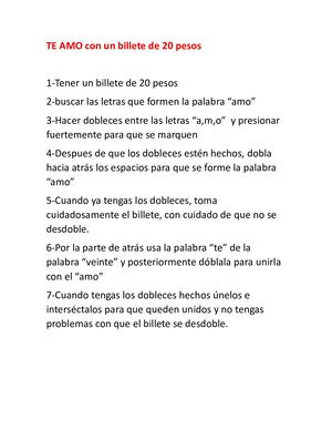 Te Amo Con Un Billete De 20 Pesos