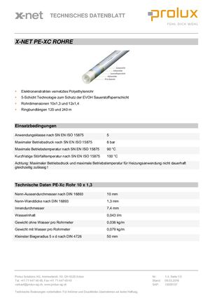 Technik-Datenblatt PE Xc Rohre x-net