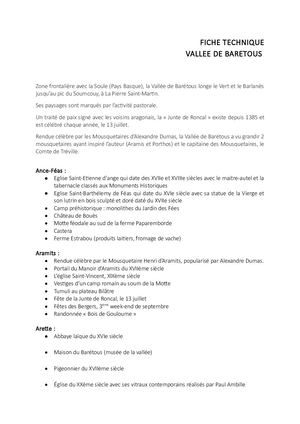 Fiche Technique Vallee De Baretous