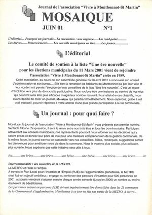Mosaïque N°1 - juin 2001