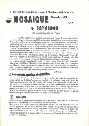 Mosaïque N°2 - novembre 2001