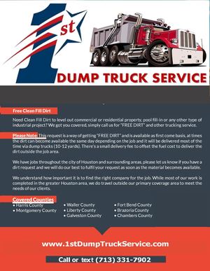 1st Dump Truck Service Back Fill Dirt Trucking Compony Houston Texas
