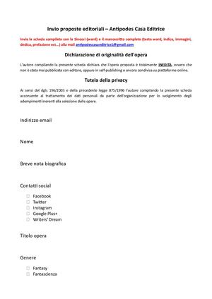 Modulo Invio Proposte Editoriali Antipodes