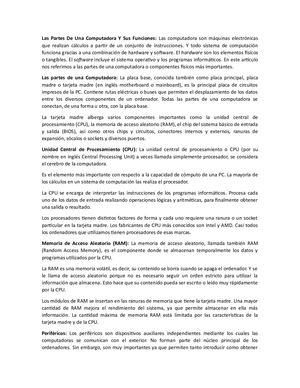 Las Partes De Una Computadora Y Sus Funciones