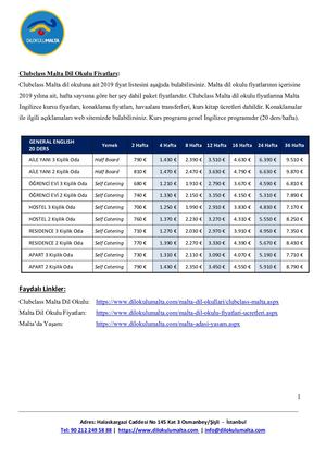 Clubclass Malta Dil Okulu Fiyatlari