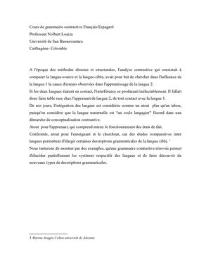 Sujet 1 Cours De Grammaire Contrastive Français