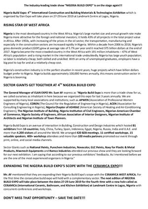 4th Nigeria Build Expo 2019 Opening Press Release