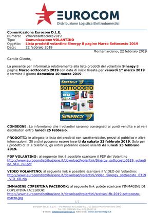 Comunicazione Volantino Lista Prodotti Volantino Sinergy 8 Pagine Sottocosto Marzo 2019 (1)