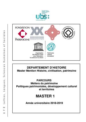 Livret Master 1 Patrimoine 2018 2019