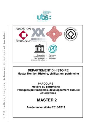 Livret Master 2 Patrimoine 2018 2019