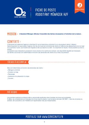Fiche Poste Assistant ménager