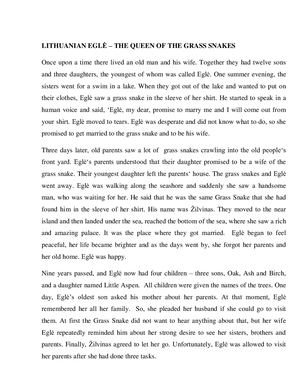 Egle The Queen Of The Grass Snakes