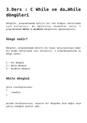 C Programlamada While Ve Do While Donguleri